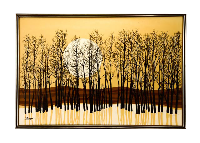 640x457 Letterman Graphic Painting Of Sunset And Trees Ebth - Artist Letterman Oil Painting
