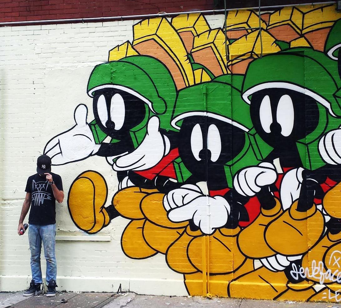 1090x985 Marvin The Martian, A New Mural By Jerkface In The Lower East - Artist Painting Cartoon