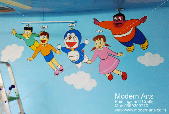 593x400 Modern Arts Paintings Amp Crafts Specialize In Kids Room Wall - Artist Painting Cartoon