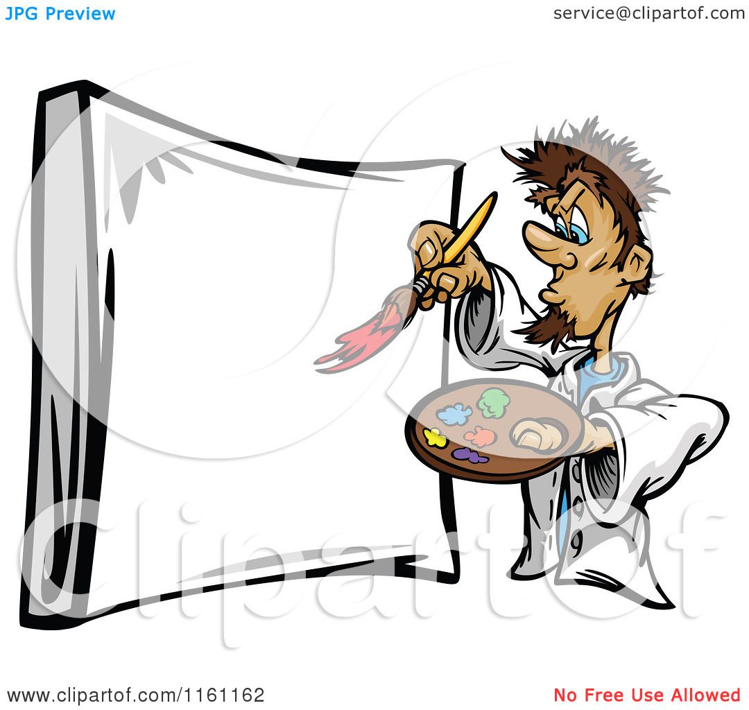1080x1024 Cartoon Of A Male Artist Painting A Sign - Artist Painting Clipart