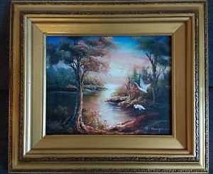 300x245 J. Thompson Oil Painting Florida Everglades Listed Artist Snowy - Artist Thompson Oil Painting