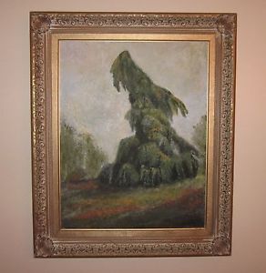292x300 Oil Painting By German Artist E Thompson Original Signed Weeping - Artist Thompson Oil Painting