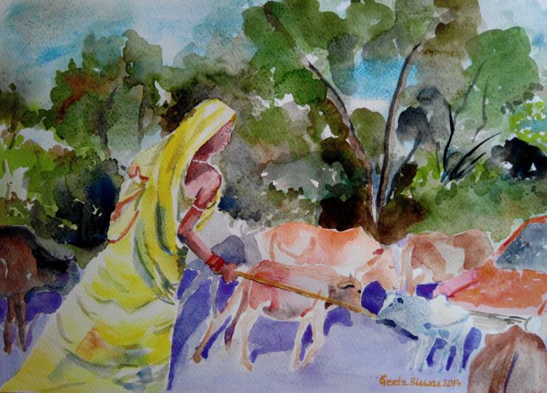 770x554 Saatchi Art Developing Country In Watercolor Painting By Geeta Biswas - Artist Watercolor Painting
