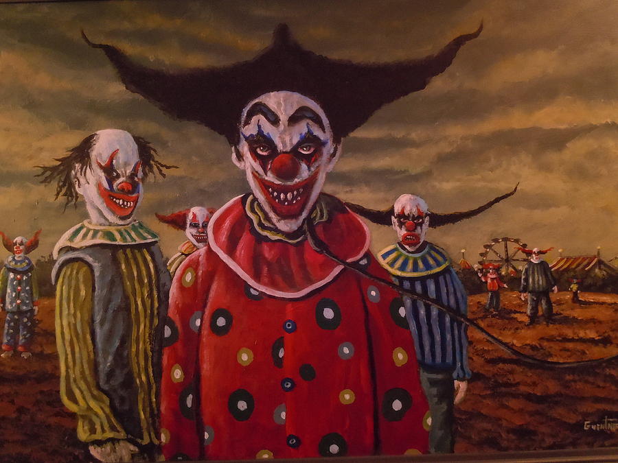 900x675 Evil Clown Traveling Carnival Painting By James Guentner - Artists Who Painting Clowns