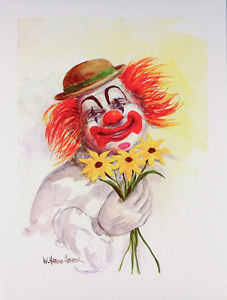 227x300 Vintage Clown With Flowers Happy Clown W Harold Hancock Mint - Artists Who Painting Clowns