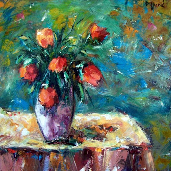 599x600 Vase Of Flowers Art Painting Still Life By Debra Hurd By Artist - Artists Who Painting Flowers