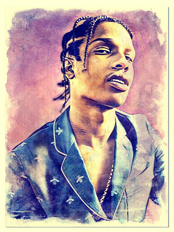 570x760 Asap Rocky Painted Watercolor Art Print Wall Decorations - Asap Rocky Painting