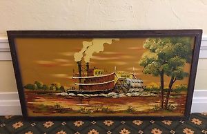 300x194 Vintage Ashbrook Oil Painting Water Paddle Wheel Boat River Swamp - Ashbrook Painting