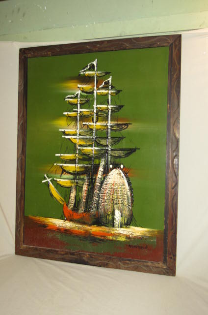 424x640 Sold Spanish Ship And Ocean Textured Oil Painting Signed Ashbrook - Ashbrook Painting Value