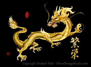 370x274 Gold Prosperity Dragon, Oriental Dragon Art Personalized - Asian Dragon Painting