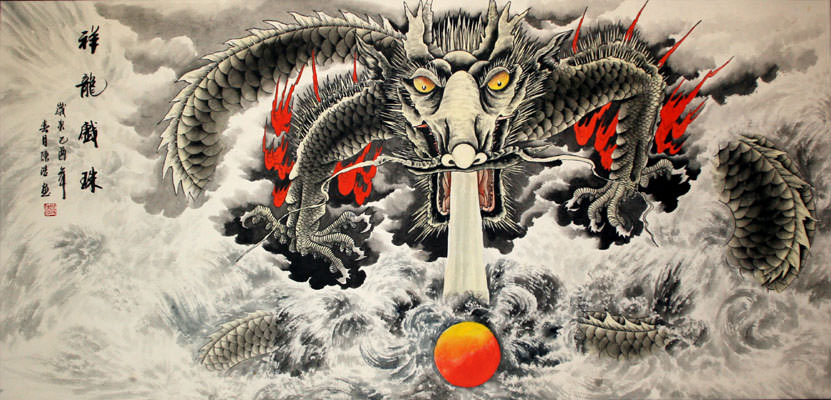 831x400 Huge Chinese Dragon Painting - Asian Dragon Painting