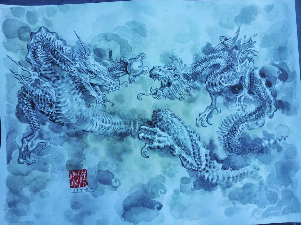 1024x768 Traditional Asian Dragon Painting. By Dreamflux1 - Asian Dragon Painting