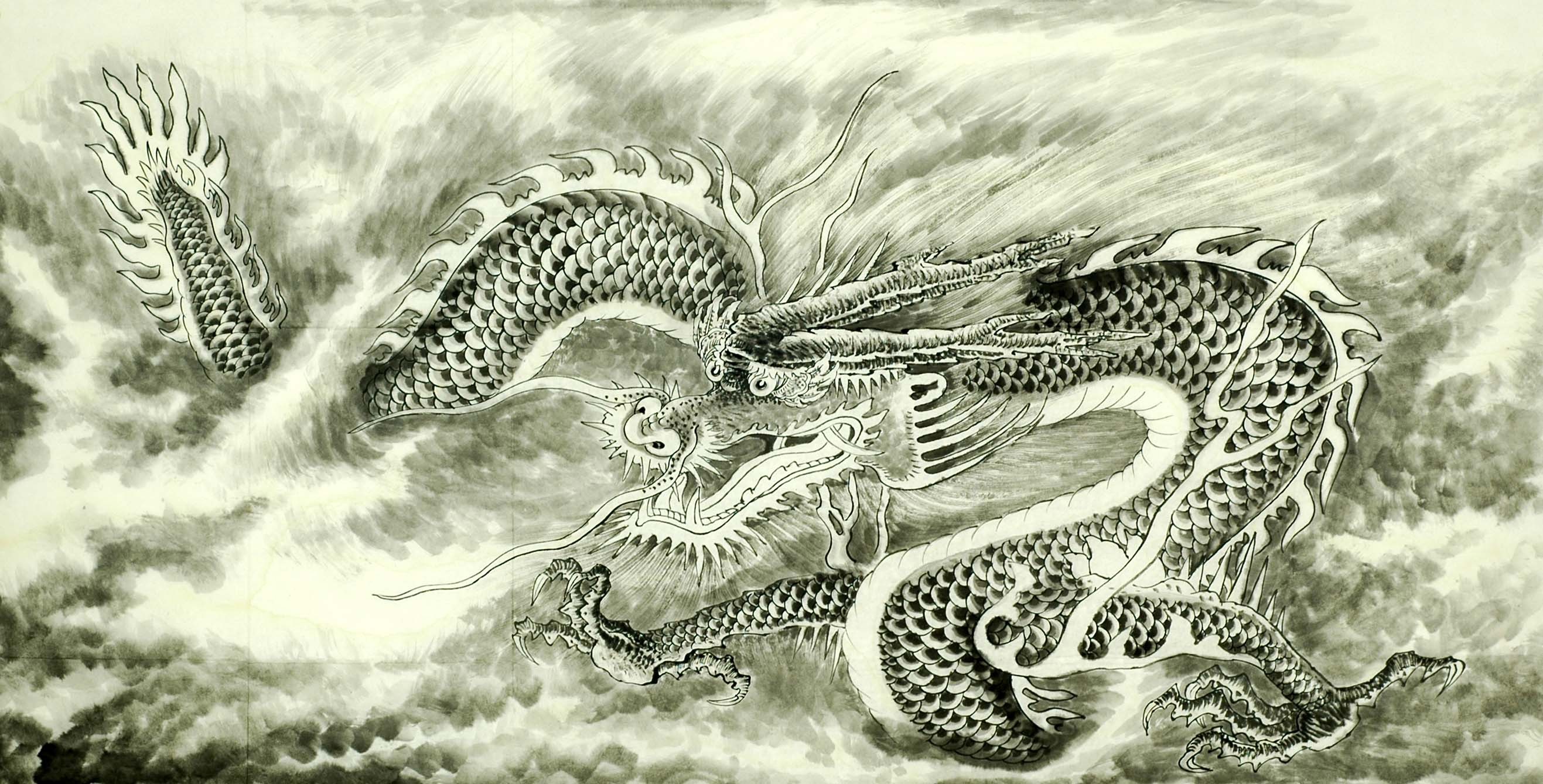 2634x1339 Chinese Dragon Painting - Asian Dragon Painting