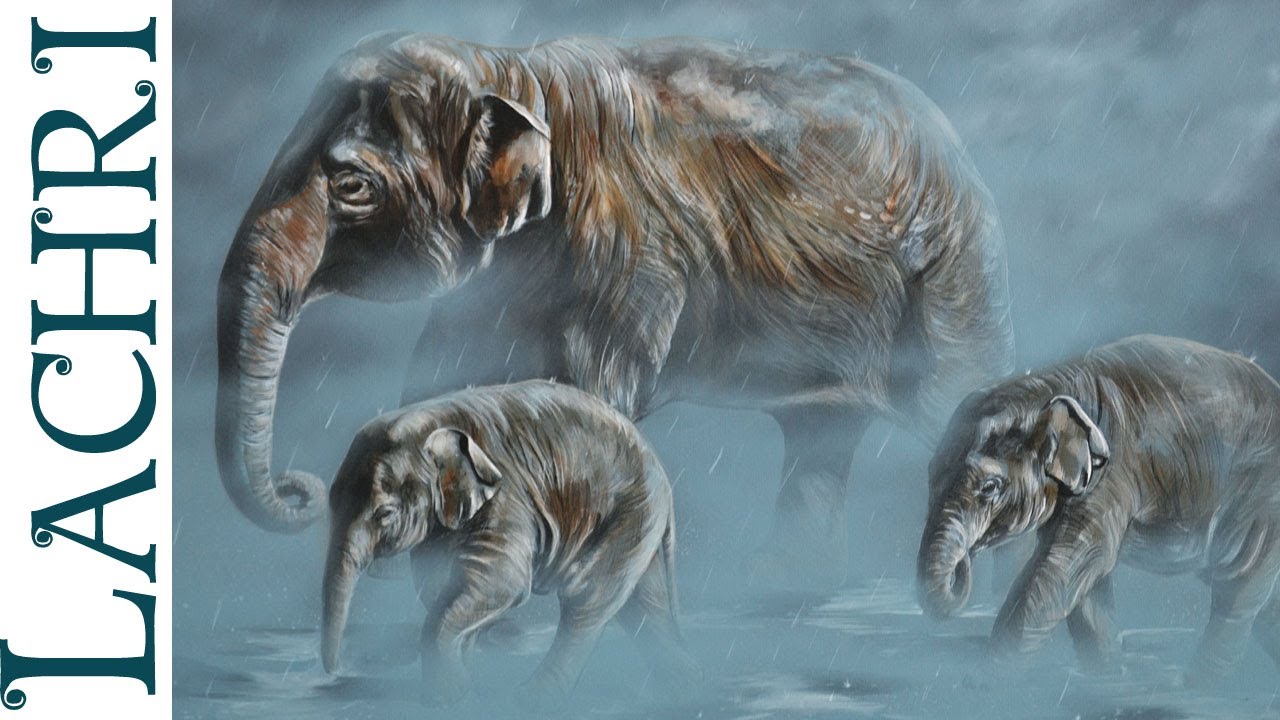 1280x720 Speed Painting Asian Elephants In Acrylic - Asian Elephant Painting
