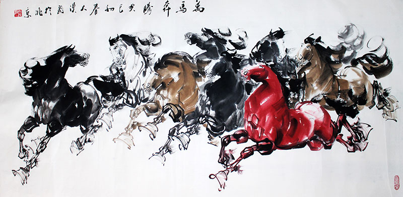 800x392 Original Chinese Eight Galloping Horses Painting Wall Art - Asian Horse Painting