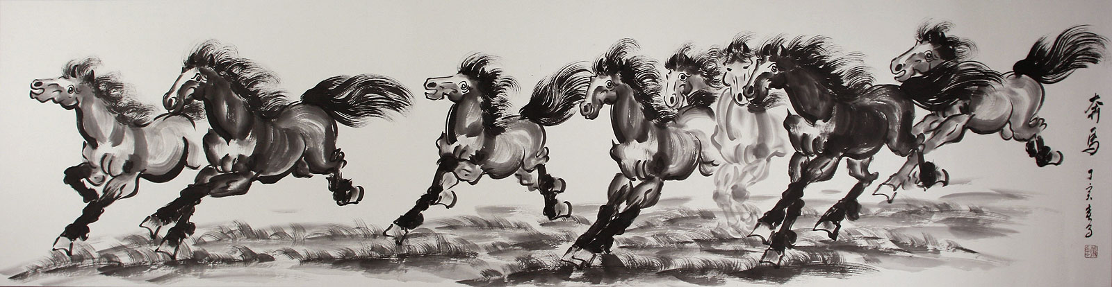 1600x414 Running Horses - Asian Horse Painting