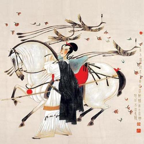 500x500 Young Lady With A Horse Print By China - Asian Horse Painting