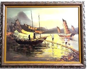 300x236 Beautiful Oil On Canvas Vietnamese Asian Ocean View Framed,signed - Asian Ocean Painting