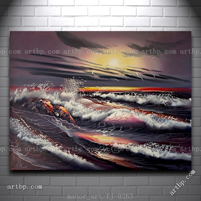640x640 Canvas Wall Art Oil Painting Modern Decor Hand Painted Landscape - Asian Ocean Painting