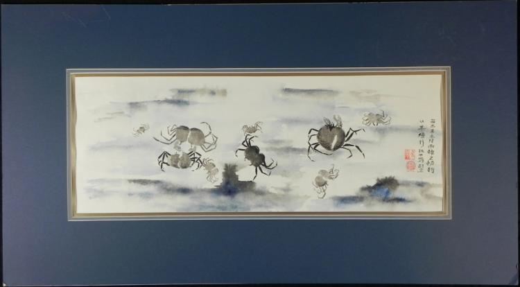 750x414 Ocean Crabs Original Asian Chinese Painting Matted - Asian Ocean Painting