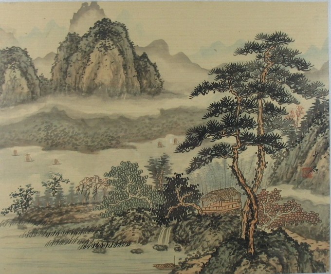 680x563 Vintage Early 20th C. Chinese Landscape Painting On Silk Signed - Asian Silk Painting