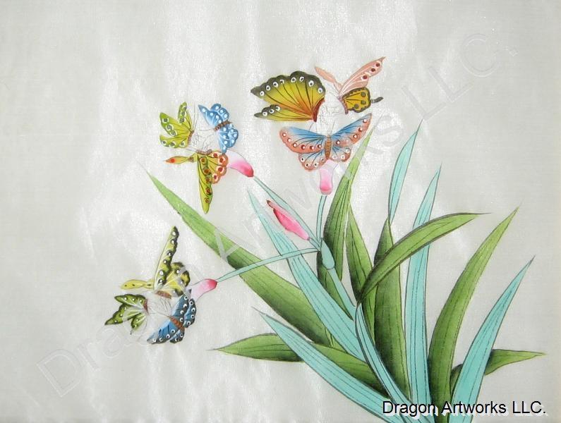 795x600 Butterflies And Orchids Chinese Silk Painting - Asian Silk Painting