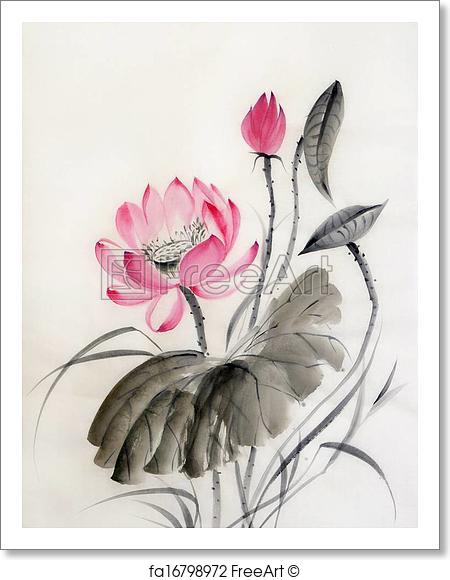 450x580 Free Art Print Of Watercolor Painting Of Lotus Flower. Watercolor - Asian Style Painting