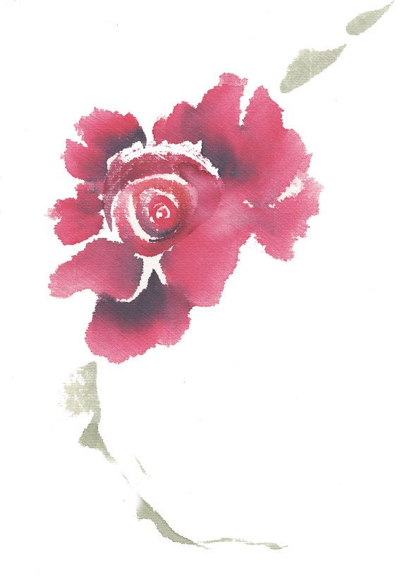 570x826 Red Rose Original Art Watercolor Minimalist Asian Style Painting - Asian Style Painting