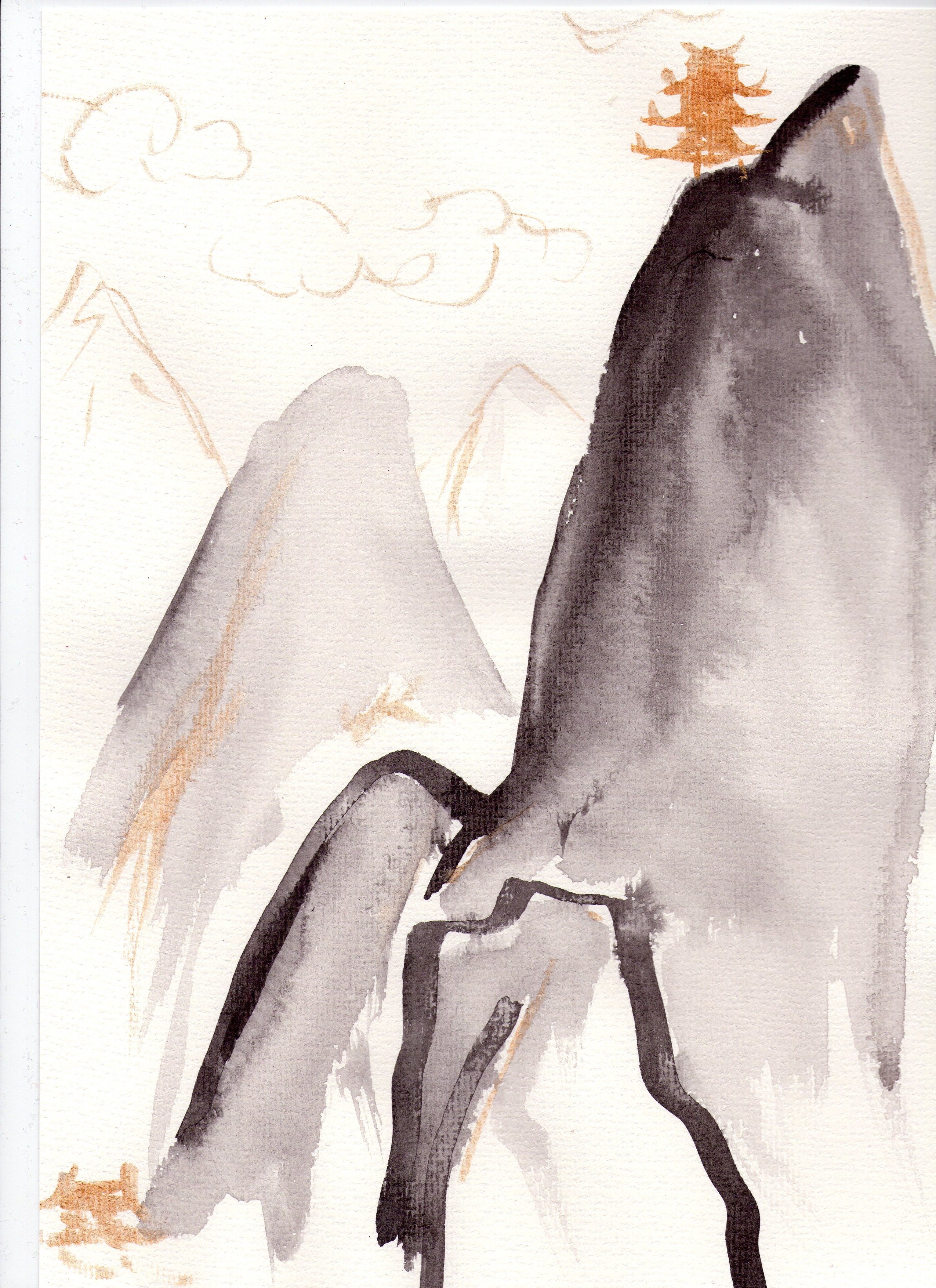 2550x3509 Chinese Ink Painting The Daily Doodles Of Kitteh Mia - Asian Style Painting