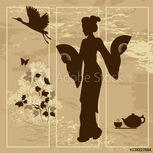 500x500 Asian Woman. Oriental Style Painting. Hand Drawing Illustration - Asian Style Painting