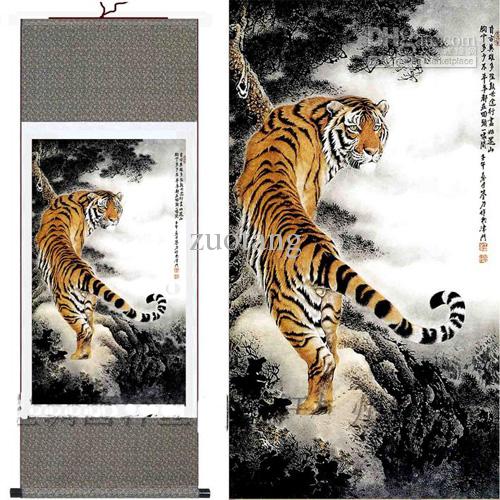 500x500 Chinese Silk Paintings Tiger Hanging Scroll Decoration Art - Asian Tiger Painting