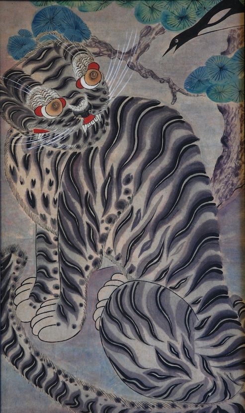 493x831 Korean Folk Art Tiger Painted 200 Years Ago By An Unknown Painter - Asian Tiger Painting