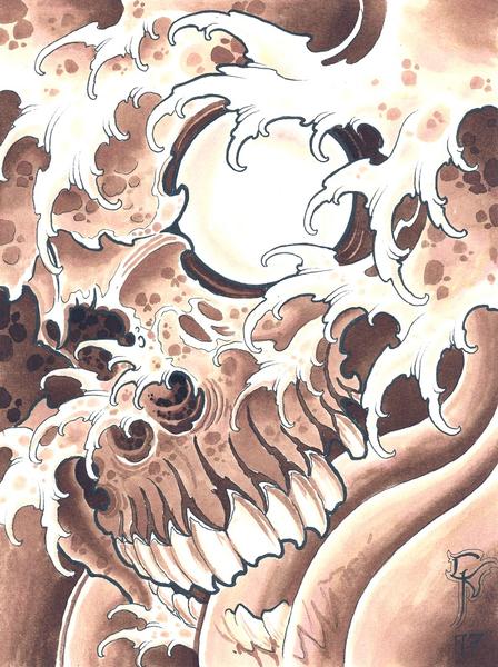 448x600 Skull 1 By Christian Nguyen Waves Hokusai Asian Canvas Art Print - Asian Wave Painting