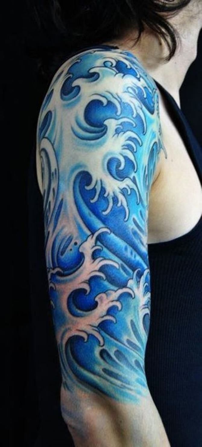 670x1482 Japanese Skull And Waves Tattoos Painting - Asian Wave Painting
