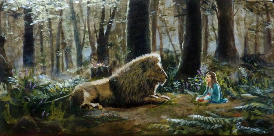 900x448 Aslan And Lucy By Genevi - Aslan Painting