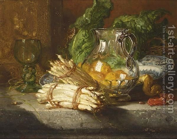 600x469 A Still Life With Asparagus And Lemons Maria Vos Reproduction - Asparagus Painting