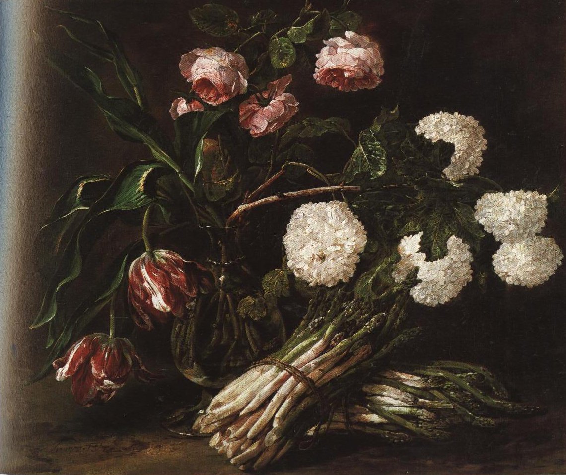 1140x957 Vase Of Flowers And A Bunch Of Asparagus Painting Jan Fyt Oil - Asparagus Painting