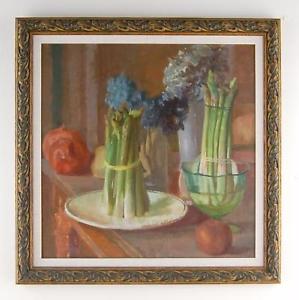 299x300 Asparagus Blue Flowers Fruit Still Life Contemporary Acrylic - Asparagus Painting