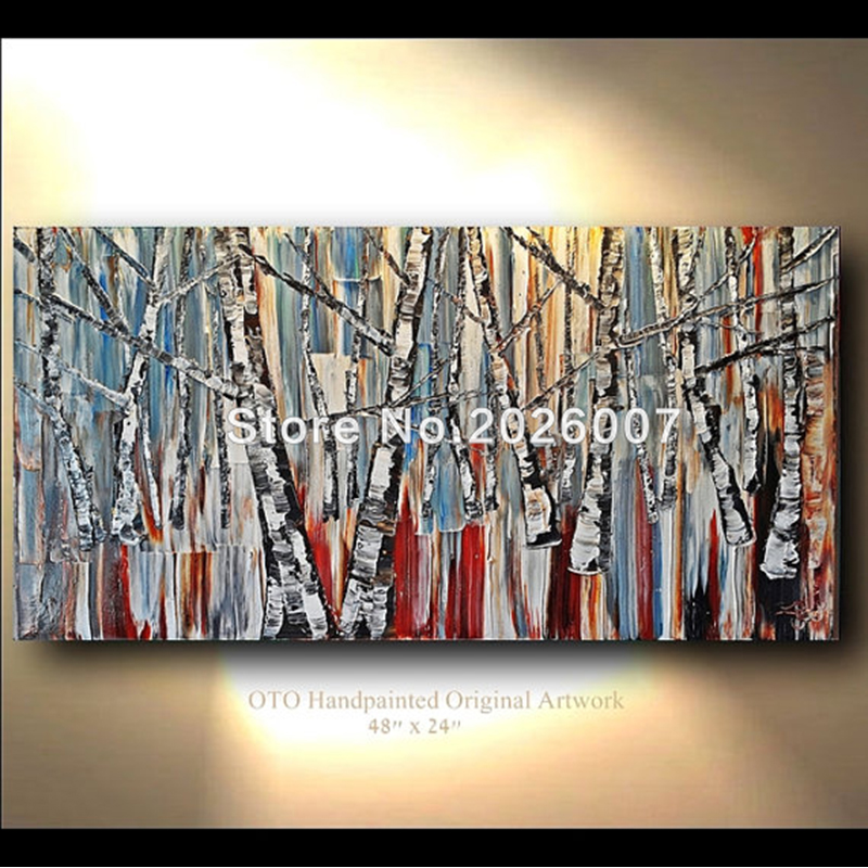 800x800 Hand Painted Landscape Palette Knife Red Black White Aqua Sky Blue - Aspen Oil Painting