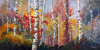 400x200 Niki Gulley New Aspen Tree Palette Knife Painting By - Aspen Oil Painting