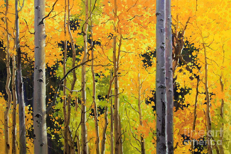 900x600 Aspen Trees Painting By Gary Kim - Aspen Painting