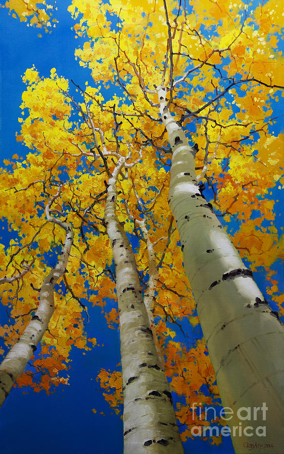 562x900 Blue Sky And Tall Aspen Trees Painting By Gary Kim - Aspen Painting