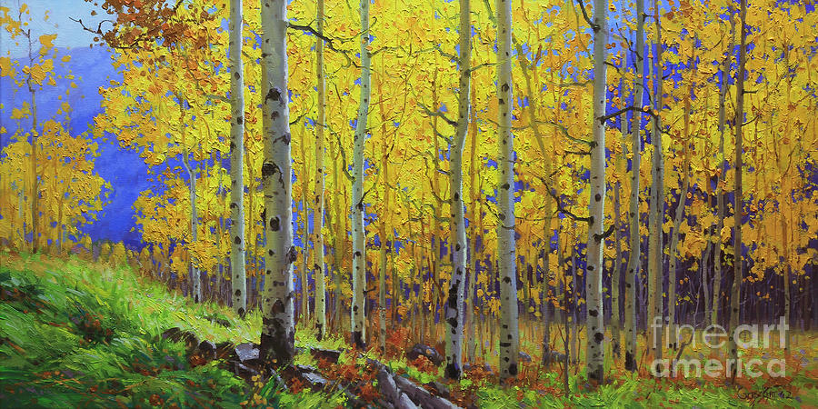 900x450 Fall Aspen Hill Painting By Gary Kim - Aspen Painting