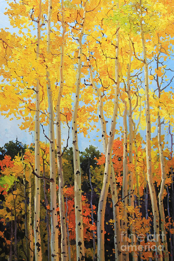 600x900 Fall Aspen Santa Fe Painting By Gary Kim - Aspen Painting
