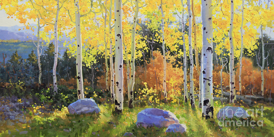 900x450 Glowing Aspen Painting By Gary Kim - Aspen Painting