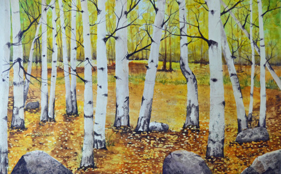 570x353 Original Art Aspen Watercolor Fall Aspen Painting Watercolor - Aspen Painting