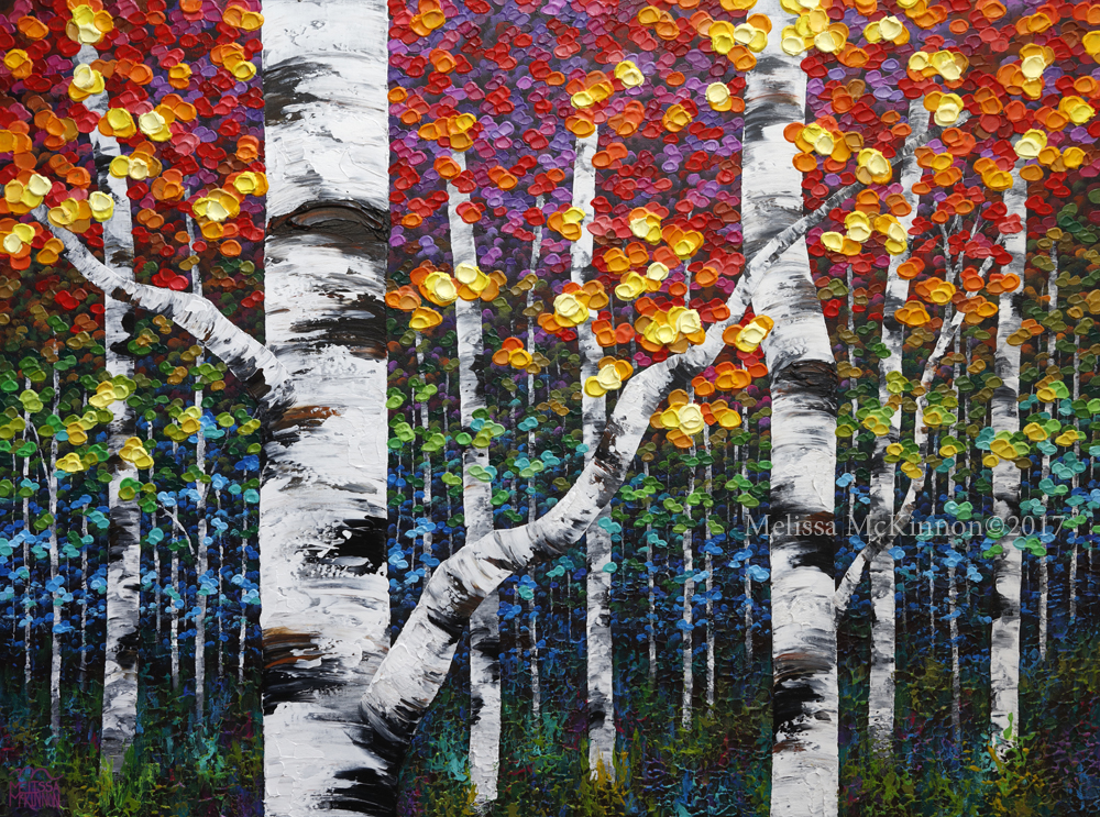 1000x743 Beautiful Aspen Trees And Birch Trees Art Painting By Contemporary - Aspen Tree Painting
