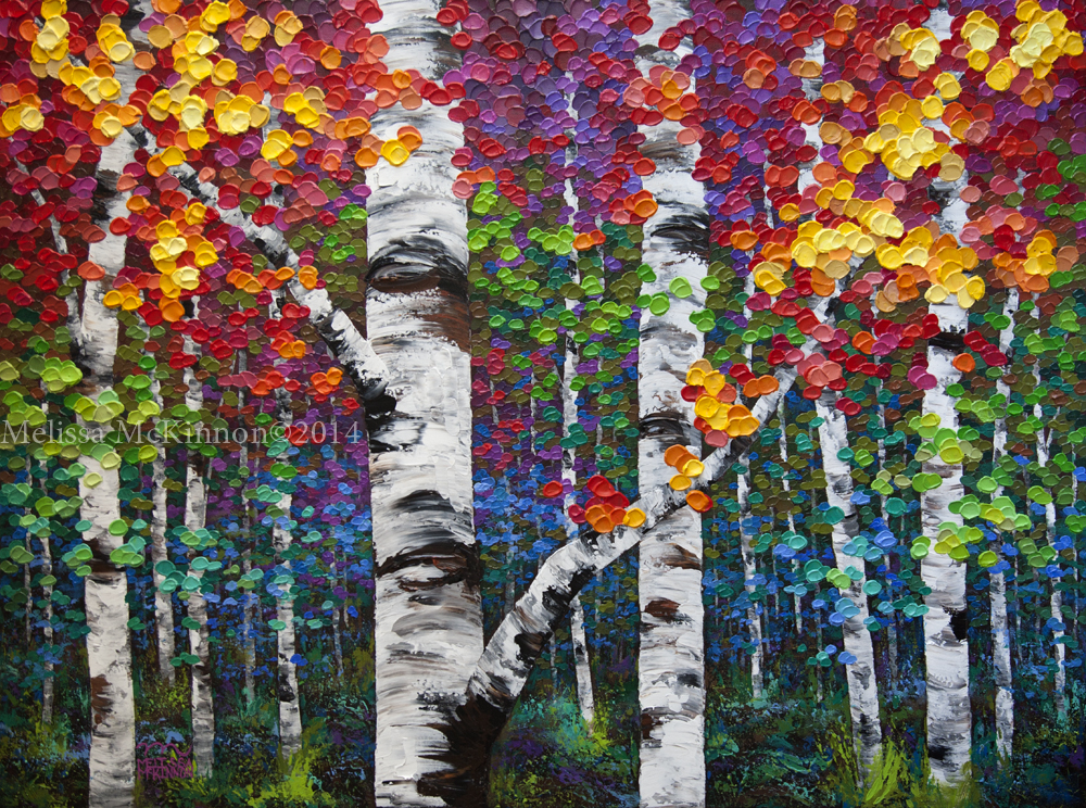 1000x744 Colourful Autumn Birch Aspen Tree Abstract Landscape Painting By - Aspen Tree Painting