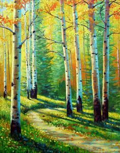 236x299 Misty 48x36 Acrylic Fall Trees Painting On Canvas - Aspen Tree Painting