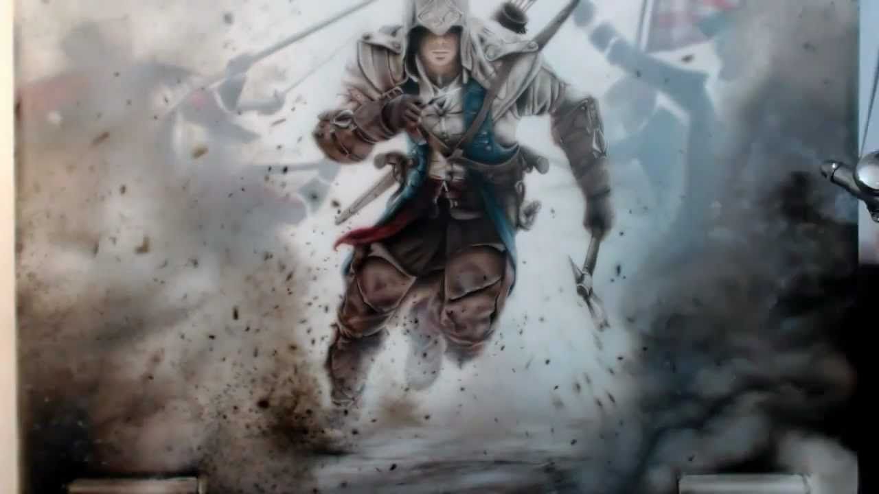 1280x720 Assassin's Creed 3 Airbrush Painting On Notebook Airbrush - Assassins Creed Painting